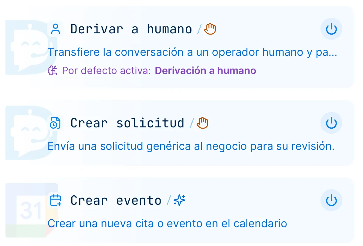 Example of actions in the app